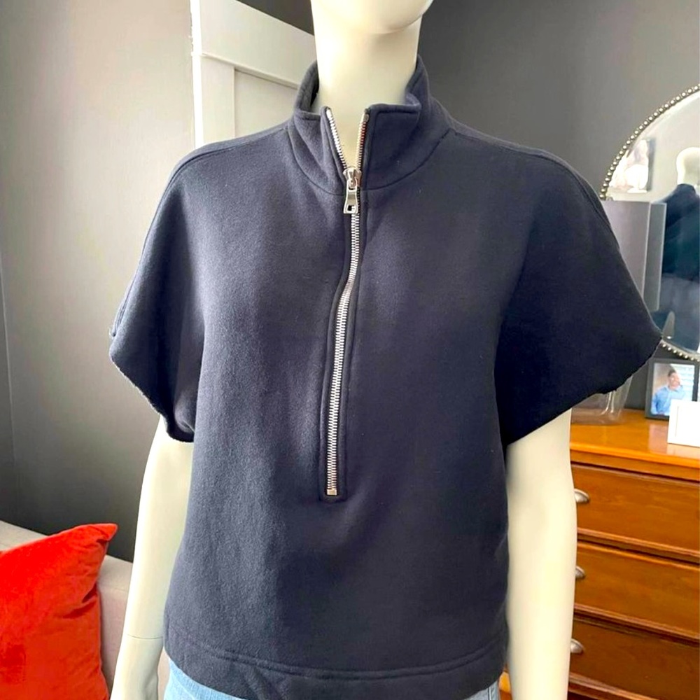 Good American black cropped 3/4 zip up sweat shirt Sz 3